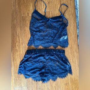 Lace Cami and Shorts Set - Navy
